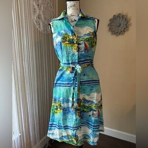 Chloe + Rene Womens Sleeveless Shirt Dress Blue Front Tie Cotton Size S